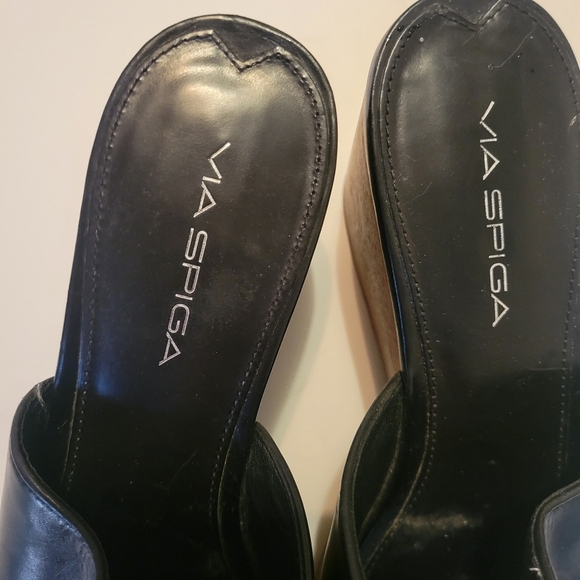 Via Spiga Black Leather Mules with Zipper Detail EUC Minimimist Modern Casual - Picture 5 of 6